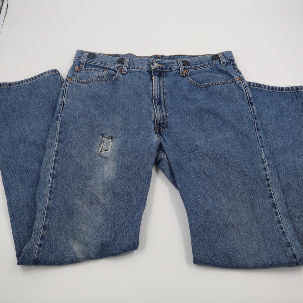 Levi's 517 Boot Cut Blue Jeans Men 38x34 Vintage Distressed Suspender Button Y2K